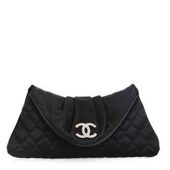Chanel CC Half Moon Clutch Quilted Satin Small
