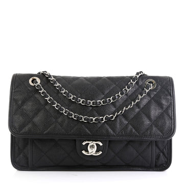 French Riviera Flap Bag Quilted Caviar Large
