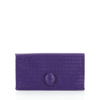 Bottega Veneta Fold Over Turnlock Clutch Intrecciato Nappa 