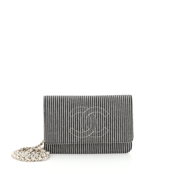 Chanel Timeless Wallet on Chain Striped Denim Black 4694836
