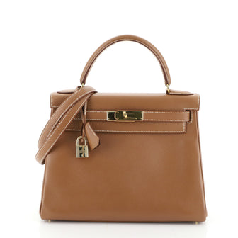 Hermes Kelly Handbag Brown Courchevel with Gold Hardware 28