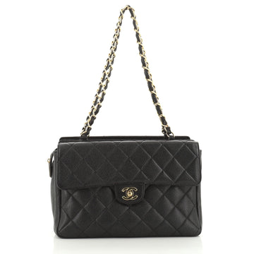 Chanel Vintage Front Pocket Shoulder Bag Quilted Caviar Small