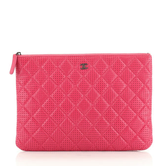 Chanel O Case Clutch Quilted Perforated Lambskin Medium