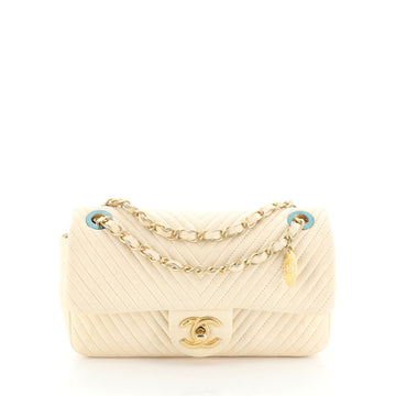 Chanel Medallion Charm Flap Bag Chevron Wrinkled Lambskin Small