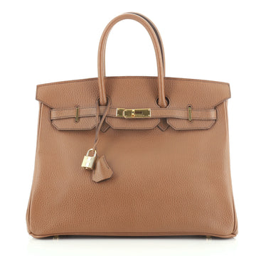 Hermes Birkin Handbag Brown Ardennes with Gold Hardware 35