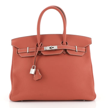 Hermes Birkin Handbag Red Clemence with Palladium Hardware 35