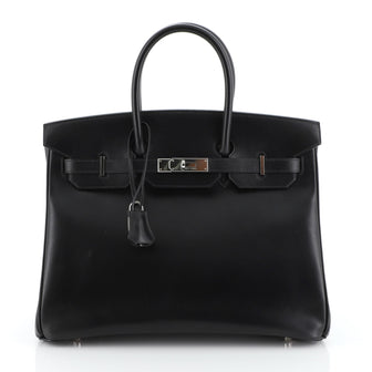 Hermes Birkin Handbag Black Box Calf with Palladium Hardware 35