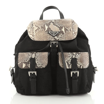 Prada Double Front Pocket Backpack Tessuto with Python Medium