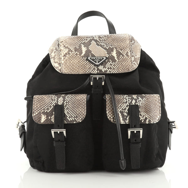Prada Double Front Pocket Backpack Tessuto with Python  display picture 1