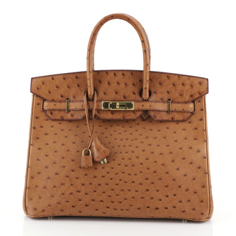 Hermes Birkin Handbag Brown Ostrich with Gold Hardware 35