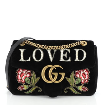 Gucci GG Marmont Flap Bag Embroidered Matelasse Velvet Medium