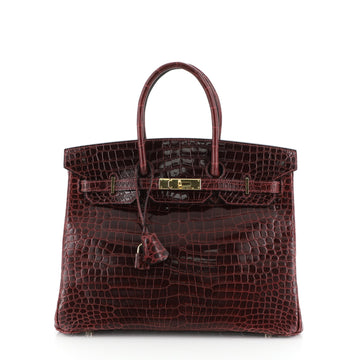 Hermes Birkin Handbag Red Shiny Porosus Crocodile with Gold Hardware 35
