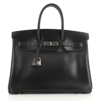 Birkin Handbag Noir Box Calf with Palladium Hardware 35