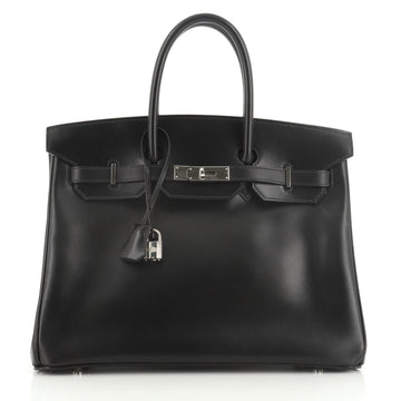 Birkin Handbag Noir Box Calf with Palladium Hardware 35