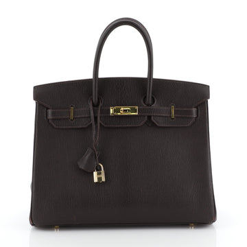 Hermes Birkin Handbag Brown Chevre de Coromandel with Gold Hardware 35