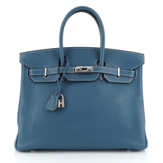 Hermes Birkin Handbag Blue Clemence with Palladium Hardware 35