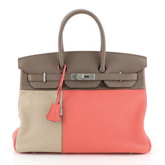 Hermes Birkin Handbag Cascade Tricolor Clemence and Swift with Brushed Palladium Hardware 35