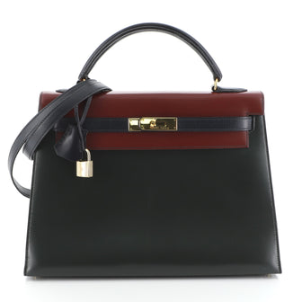 Hermes Kelly Handbag Tricolor Box Calf with Gold Hardware 32