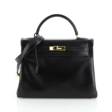 Hermes Kelly Handbag Black Box Calf with Gold Hardware 32