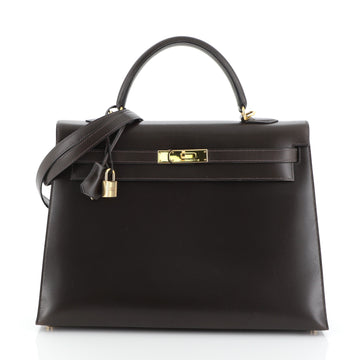 Kelly Handbag Marron Fonce Box Calf with Gold Hardware 35