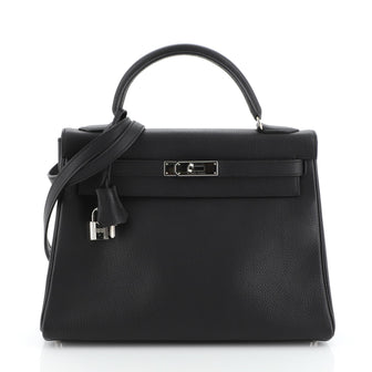 Hermes Kelly Handbag Black Togo with Palladium Hardware 32