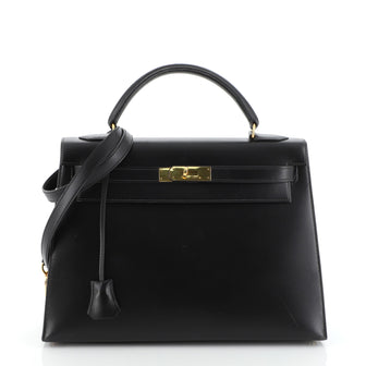 Hermes Kelly Handbag Black Box Calf with Gold Hardware 32