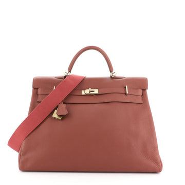Hermes Kelly Travel Handbag Red Togo with Gold Hardware 50