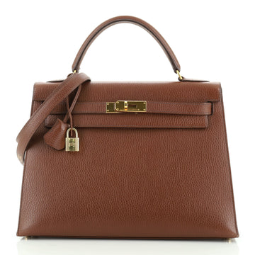 Hermes Kelly Handbag Brown Ardennes with Gold Hardware 32
