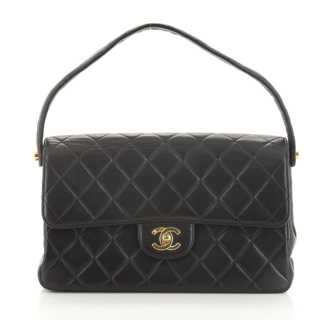 Chanel Vintage Double Sided Flap Bag Quilted Lambskin Medium Black 4695355