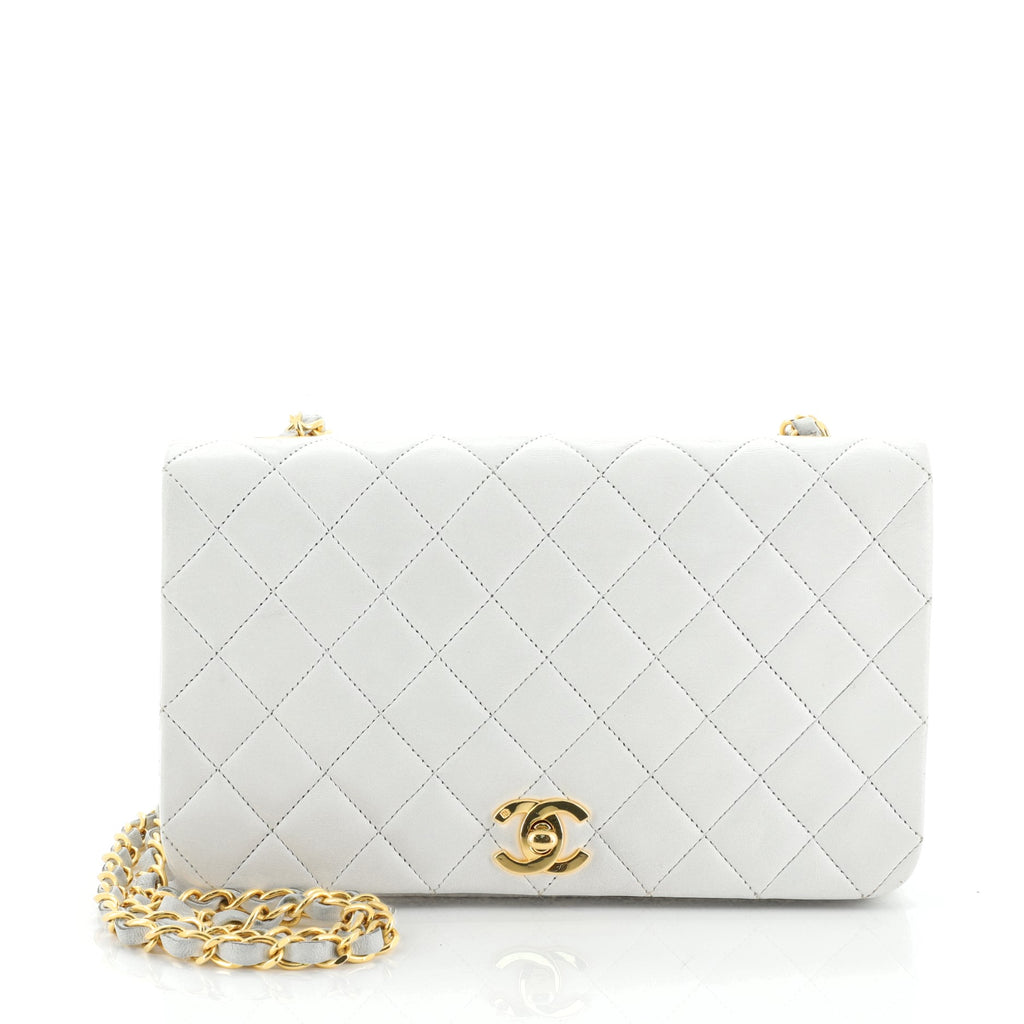 Chanel Vintage Full Flap Bag Quilted Lambskin Medium White 4695360