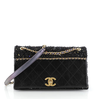 Chanel CC Chain Flap Bag Quilted Embellished Tweed and Quilted Calfskin Small