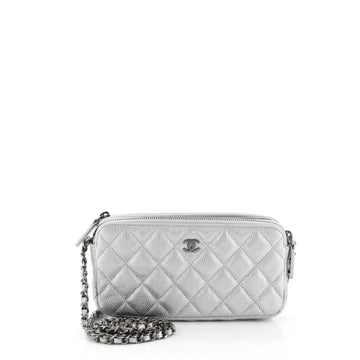 Chanel Double Zip Clutch with Chain Quilted Caviar 