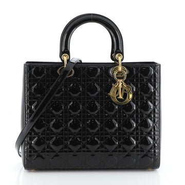 Christian Dior Vintage Lady Dior Bag Cannage Quilt Patent Large