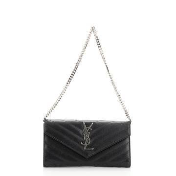 Saint Laurent Classic Monogram Wallet on Chain Matelasse Chevron Leather Small