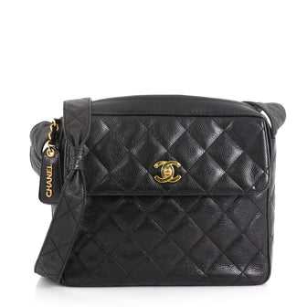 Chanel Vintage Front Pocket Camera Shoulder Bag Quilted Caviar Medium