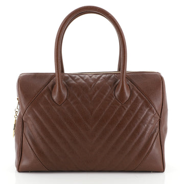 Chanel Vintage CC Zip Handle Bag Chevron Caviar Large
