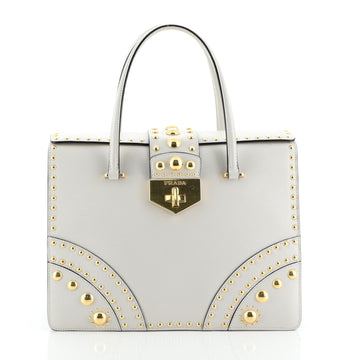 Prada Turnlock Flap Tote Studded Saffiano Leather Medium