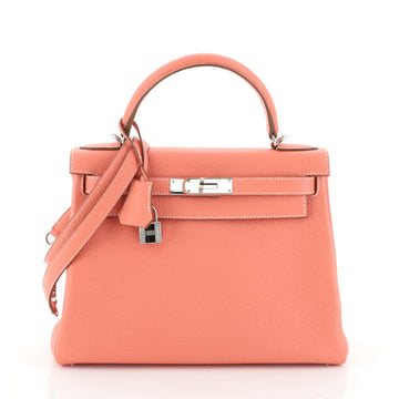 Hermes Kelly Handbag Pink Clemence with Palladium Hardware 28