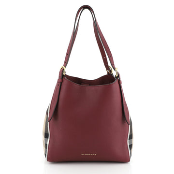 Burberry Canterbury Tote Leather and House Check Canvas Small