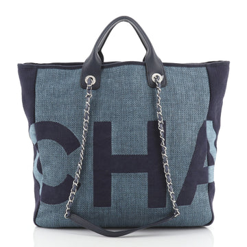 Chanel Deauville Logo Shopping Tote Printed Raffia Large