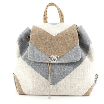Chanel Braided With Style Drawstring Backpack Chevron Canvas Medium
