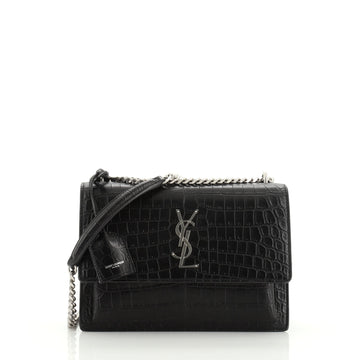 Saint Laurent Sunset Crossbody Bag Crocodile Embossed Leather Medium