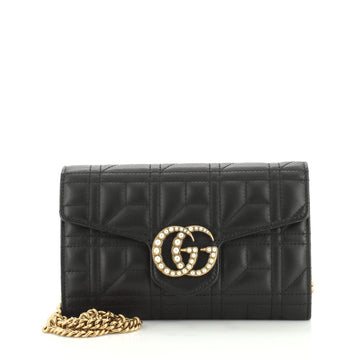 Gucci Pearly GG Marmont Chain Wallet Matelasse Leather Mini