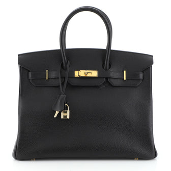 Hermes Birkin Handbag Black Ardennes with Gold Hardware 35