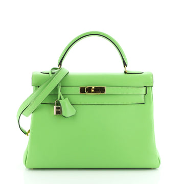 Hermes Kelly Handbag Green Gulliver with Gold Hardware 32