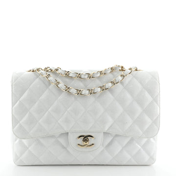 Chanel Vintage Classic Single Flap Bag Quilted Glitter Patent Jumbo