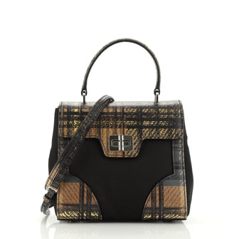 Prada Turn Lock Top Handle Bag Printed Saffiano Leather with Tessuto Small
