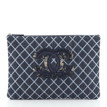 Chanel O Case Clutch Quilted Denim Large