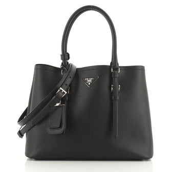 Prada Covered Strap Cuir Double Tote Saffiano Leather Medium