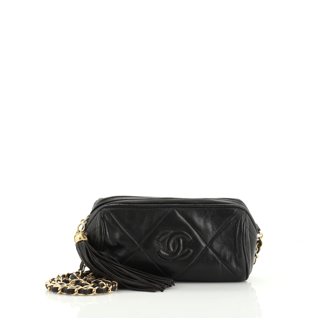 Chanel Vintage Mini Camera Bag Navy Diamond Quilted Leather Embossed CC Logo